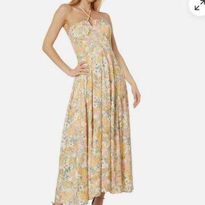 En Saison Strapless halter floral maxi Dress Pink Orange l large yellow